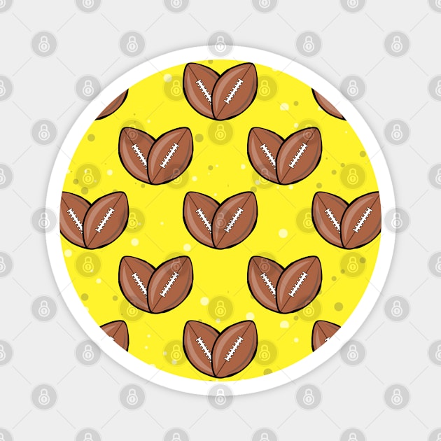 American Football Balls In Heart Shape - Seamless Pattern on Yellow Background Magnet by DesignWood-Sport